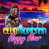 클럽 트로피카나 - 해피 아워 메인 화면 - 5x4 그리드의 열대 클럽 테마 슬롯으로 모디파이어와 와일드 수집 시스템이 특징